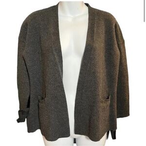 CYNTHIA Rowley Grey Extrafine Merino Wool Cardigan With Side Ties 3/4 sleeves